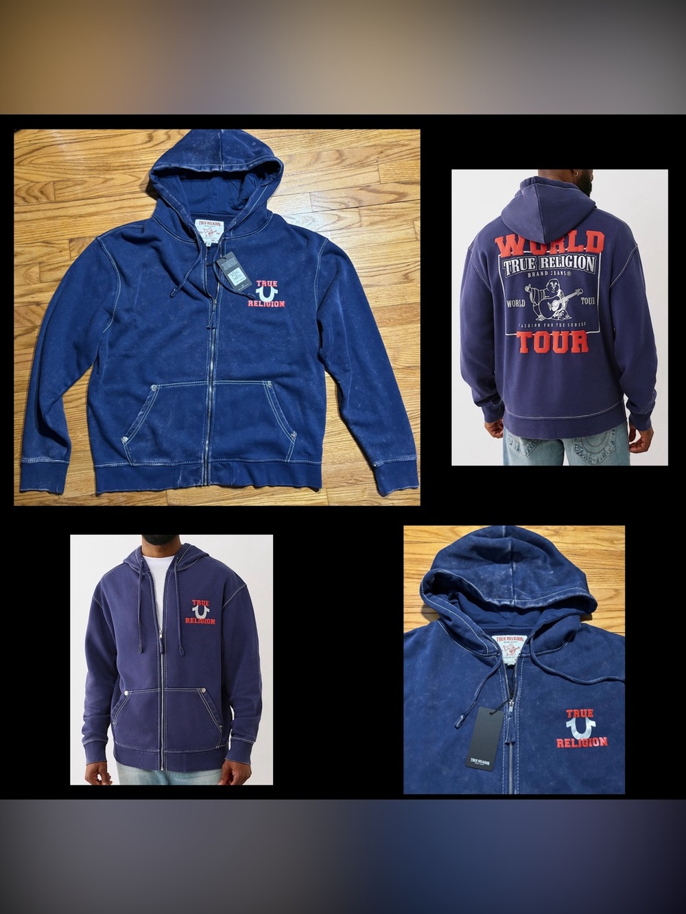 TRUE RELIGION Big T Metallic World Tour Zip VINTAGE Hoodie Men’s sz XXL NEW!!